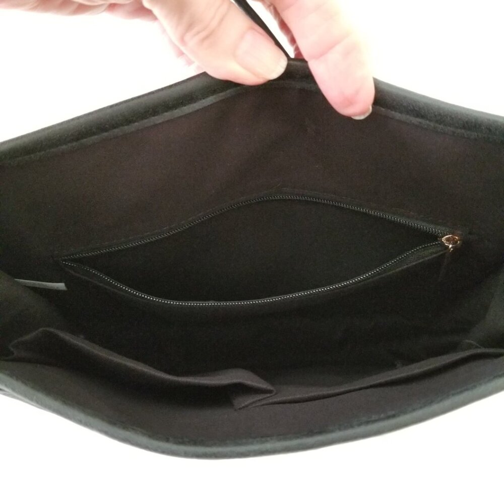NWOT! Black Faux Leather Purse Shoulder Crossbody Bag with Embroidered Strap - Picture 6 of 12